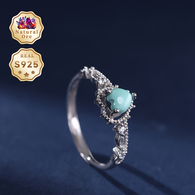 Women's Adjustable 925 Silver Ring with Natural Turquoise Gemstone